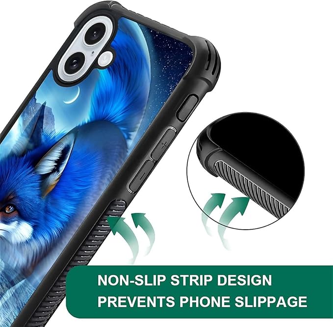 for iPhone 16 Plus Case, Snowy Mountain Fox Lake Pattern Graphic Design Girl Boy Soft Silicone Hard Acrylic Shock Protection for iPhone 16 Plus
