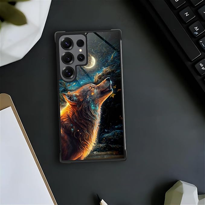 for Samsung Galaxy S25 Ultra Case,Graphic Design for Girl Boy Soft Silicone Hard Acrylic Shock Protection Designed for Samsung Galaxy S25 Ultra Star Cave Hungry Wolf Pattern