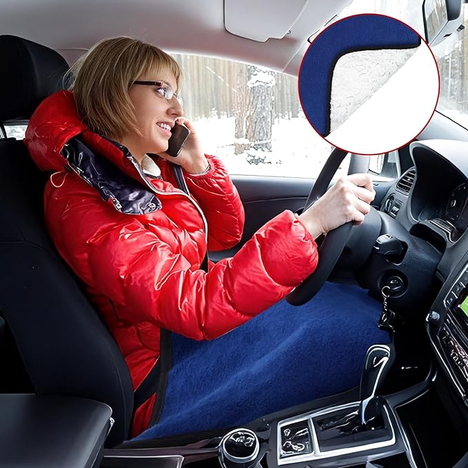Tuanse 16 x 16 Inches Car Electric Blanket 12 Volt Heated Car Blanket with Temperature Controller and Black Storage Bag Cold Weather Tailgating and Emergency Kit(Navy Blue, White Cotton,Blank)