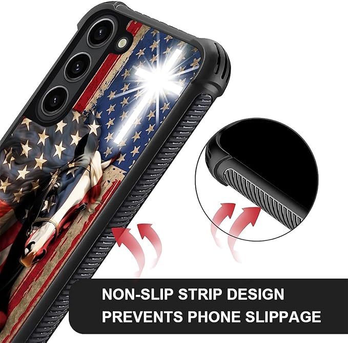 for Samsung Galaxy S23 Plus Case, Red American Flag Horse Cross Pattern Graphic Design Girl Boy Soft Silicone Hard Acrylic Shock Protection for Samsung Galaxy S23 Plus