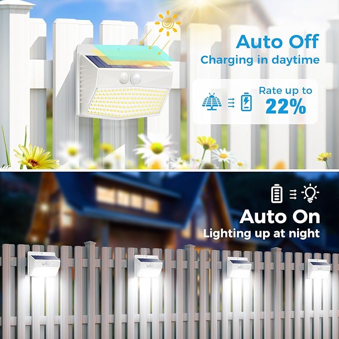 Peasur Solar Lights Outdoor Motion Sensor [138 LED/10 Packs] Solar Security Lights with 3 Lighting Modes Solar Wall Lights Waterproof Solar Powered Lights for Garden Fence Yard Deck, White