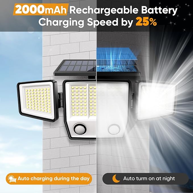 Solar Motion Sensor Outdoor Lights Waterproof - 3000LM 3 Modes Security Lights Outdoor 270° Illumination IP65 LED Solar Flood Wall Light for Garden Yard Patio Pathway (With ‎Remote Control, 4)