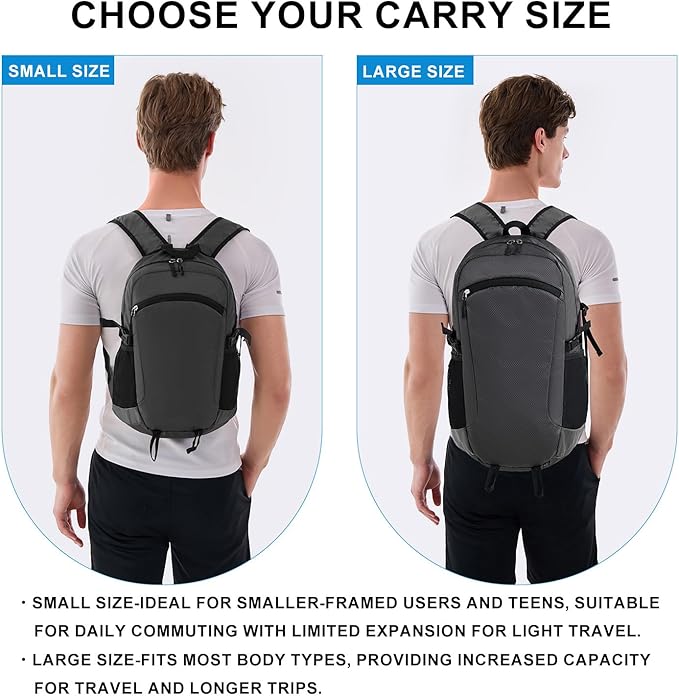 Lightweight Hiking Backpack 18L Packable Foldable Small Daypack Collapsible Travel Bag Water-Resistant for Women Men (Gray)