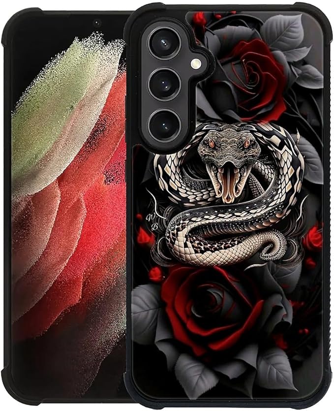 for Samsung Galaxy S23 FE Case, Entwined Rose Snake Pattern Graphic Design Girl Boy Soft Silicone Hard Acrylic Shock Protection for Samsung Galaxy S23 FE