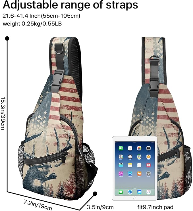 FyLybois Deer Sling Bag for Women Lightweight Crossbody Backpack Casual Daypack with Adjustable Strap for Travel Work Hiking Everyday Use