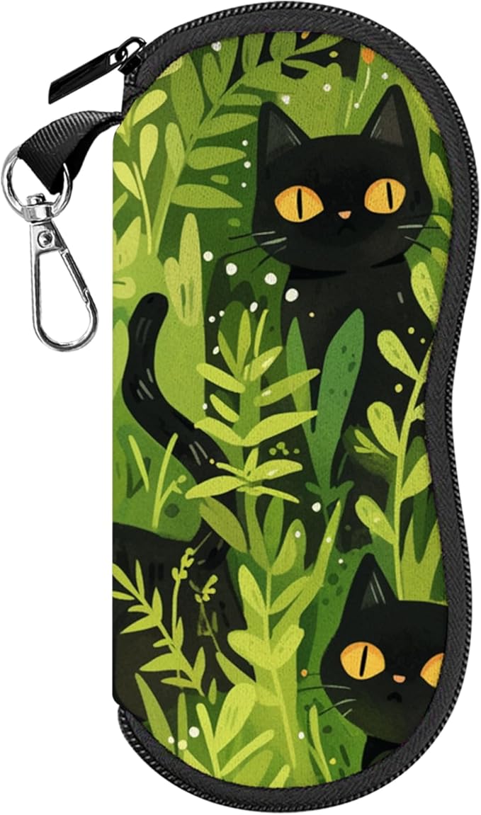 Glasses Case Sunglasses Eyeglass Soft Case Zipper Light Neoprene Pouch with Metal Belt Clip Aesthetic Cute Women Men