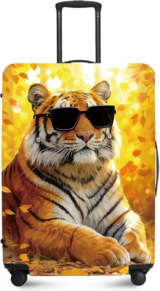 ANNA QUEEN Funny Cool Tiger Travel Luggage Cover -Stretchable Airplane Suitcase Protector Sleeve,Universal Washable Fit for 20-22 Inch Checked Baggage,Water Resistant Durable Luggage Protector