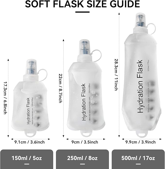 250ml Soft Flask Soft Water Bottle for Running, Hiking, Travelling, Cycling and Climbing - 2Pcs White - TPU Material - BPF-Free