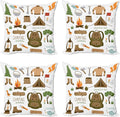 Ambesonne Adventure Throw Pillow Cushion Case Pack of 4, Camping Equipment Sleeping Bag Boots Campfire Shovel Hatchet Log Art Print, Modern Accent Double-Sided Digital Printing, 24", Cocoa