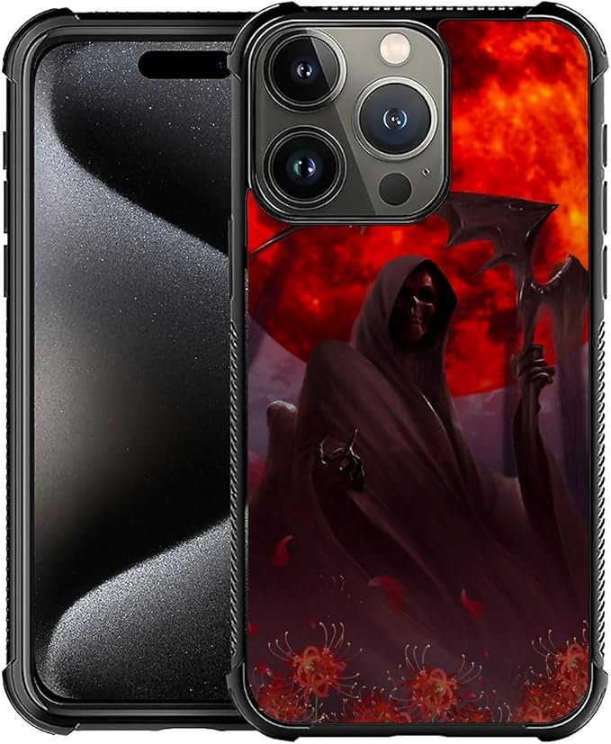 for iPhone 16 Pro Case, Death by The Red Moon Pattern Graphic Design Girl Boy Soft Silicone Hard Acrylic Shock Protection for iPhone 16 Pro