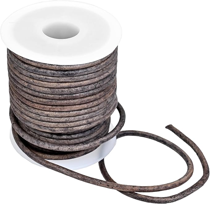 GENIQUE Real/Genuine Round Leather String Cord for Necklace, Bracelets, Jewellery, Braiding (3mm, Grey Distressed)
