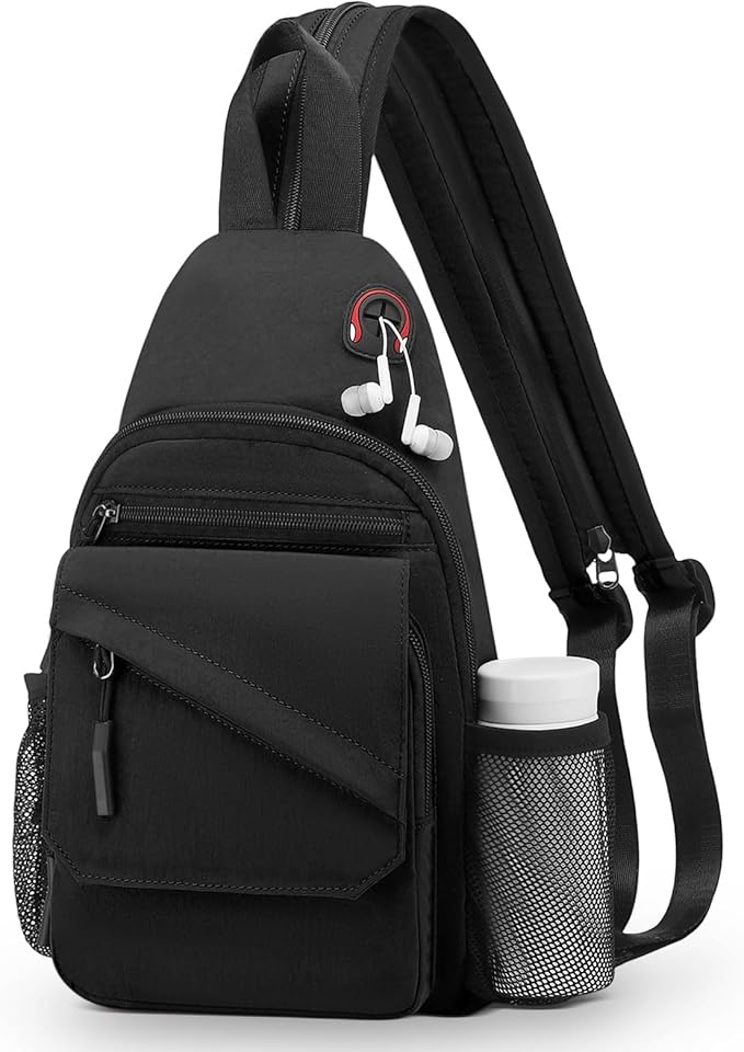 Crossbody Bag Casual Sling Bag for Men, Convertible Backpack, 3-in-1 Anti-Theft Shoulder Bag Trendy Daypack for Travel,Large, Black