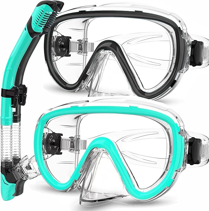 Bairuifu 2-Pack Snorkel Gear for Adults | Enhanced Anti-Fog & Anti-Leak Snorkeling Mask | Breath-Free Dry Snorkel | 180° Panoramic View with Quick-Dry Bags