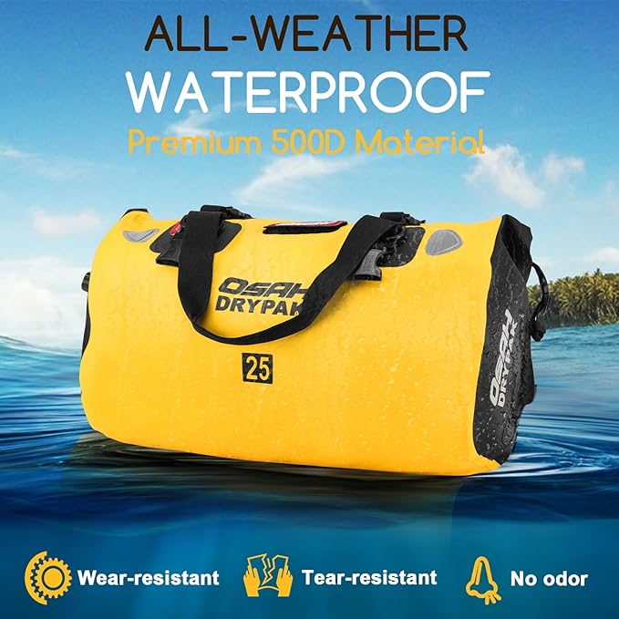 OSAH DRYPAK Waterproof Duffel Bag - Motorcycle Dry Bag Tail Bag with Large Storage Space, Waterproof Luggage Duffle Bags with Outer Mesh Zipper Pocket for Camping, Kayaking, Fishing & Traveling