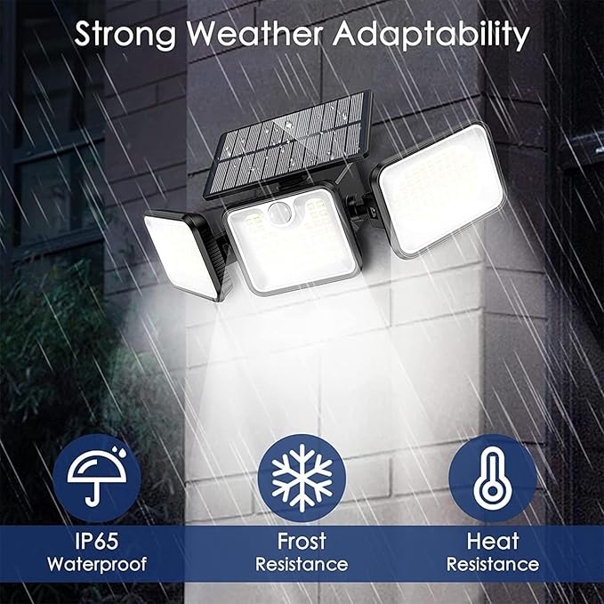 2 Pack 180 LED Solar Flood Light Outdoor,Motion Sensor Outdoor Lights,IP65 Waterproof,3 Adjustable Heads Outdoor Solar Lights,Solar Lights for Outside Fence Driveway Walkway