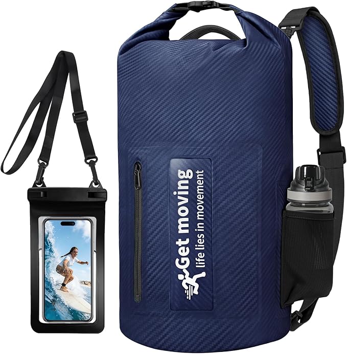 BKNOOU Dry Bag Waterproof Backpack for Women Men, 10L/20L Roll Top Dry Bags for Kayaking Waterproof Bag for Travel, Boating, Beach, Camping, Hiking & Rafting, Dry Storage Bag with Phone Pouch