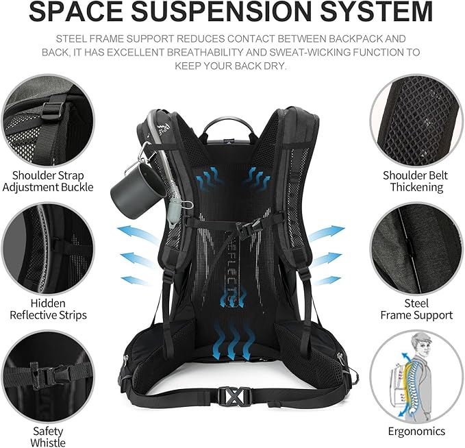 IX INOXTO Hiking Backpack, 26L/40L Waterproof Hiking Daypack with 3L Water Bladder and Rain Cover, Lightweight Travel Camping Backpack for Men Women (Black)