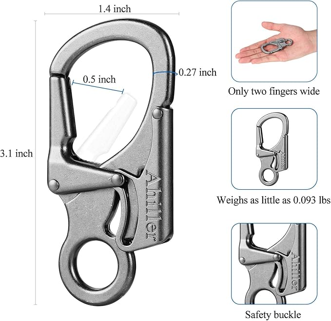 Ahiller Carabiner Clip, Double Anti-Misopening Locking Design, 3" Zinc Alloy Heavy Keychain for Outdoor Camping Hiking, Key Ring Clip