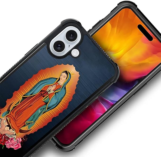 for iPhone 16 Plus Case, Red Virgen Guadalupe Pattern Graphic Design Girl Boy Soft Silicone Hard Acrylic Shock Protection for iPhone 16 Plus