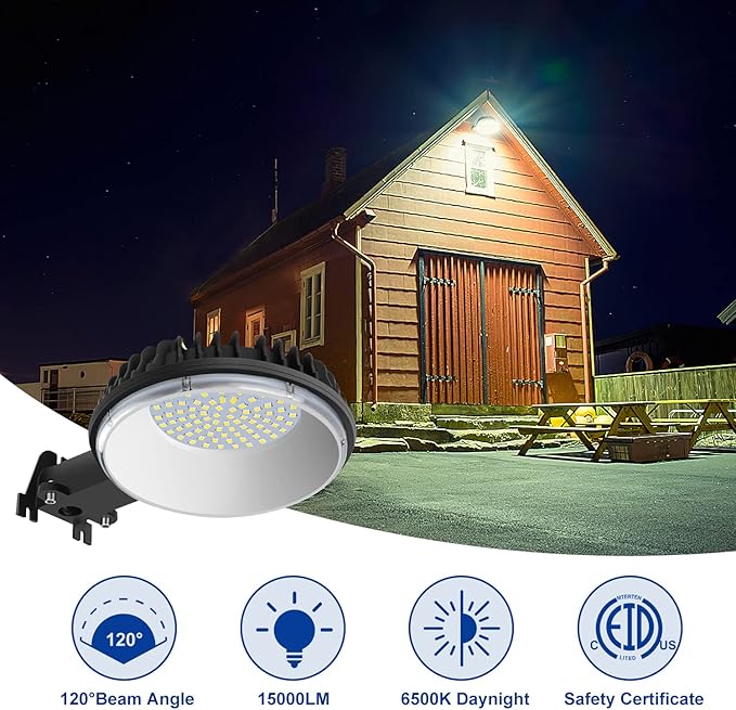 Karjoefar LED Barn Light, Dusk to Dawn Outdoor Lighting with 120W 15000LM 6500K Daylight, IP65 Waterproof Outdoor Security Lights for Garage Yard Street Warehouse Use