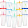 15-Count Bulk Plastic Tumblers with Snap Lids, 24oz Commercial-Grade Coffee Cups, Durable Reusable Drinkware for Restaurant, Office Use & Outdoor Events(Stylish Color)