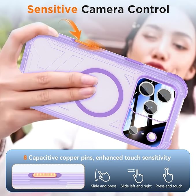 WIFORT for iPhone 17 Pro Waterproof Case, [Fit for Magsafe] with Sapphire Lens & Screen Protector, IP68 Full Body 15FT Military Shockproof, Magnetic Frosted Phone Cover with Lanyard, 6.3" Purple