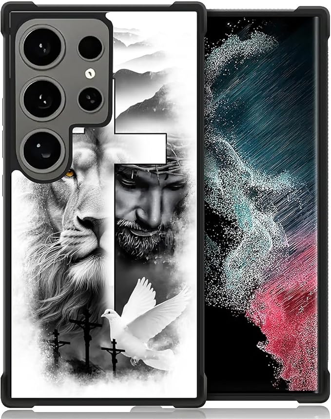 for Samsung Galaxy S24 Ultra Case, Lion Cross Jesus Christ Dove Pattern Graphic Design Girl Boy Soft Silicone Hard Acrylic Shock Protection for Samsung Galaxy S24 Ultra