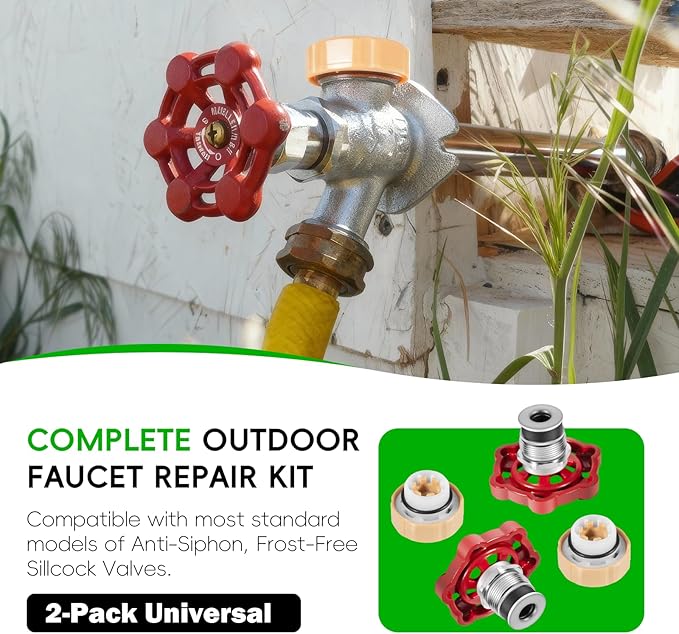 2-Pack Universal Outdoor Faucet Repair Kit with VACVBKX1B Vacuum Breaker Kit, Anti-Siphon Frost-Free Hose Bib Sillcock Valve Replacement, Wall Hydrant Complete Replacement Kit