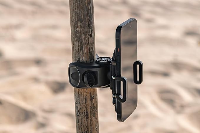 Beach Umbrella & Chair Phone Holder – Universal Clamp for Smartphones on Beach Poles, Umbrellas & Outdoor Chairs – Hands-Free Viewing & Secure Grip