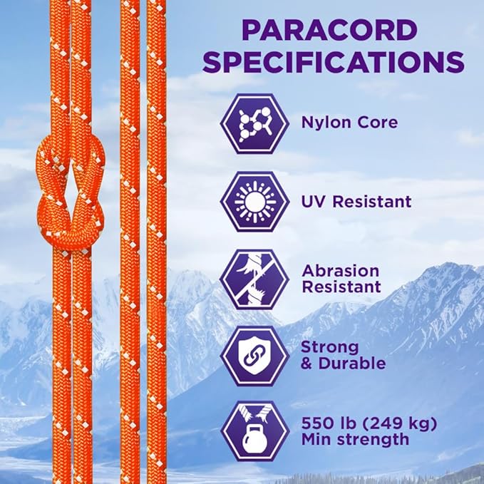 TECEUM Reflective Paracord Rope 1000 – 1000ft/200ft/100ft/50ft – 40+ Colors – Glow in The Dark – para Cord – Utility Rope for Survival, Hunting & Camping Gear – Nylon String, Camping Rope, Tent Cord