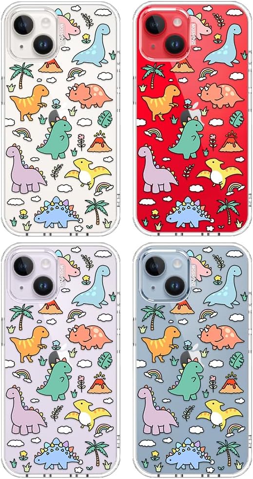 MOSNOVO for iPhone 13/14 Case | Military Grade 6.6ft Drop Tested | Clear with Dinosaur Land Design