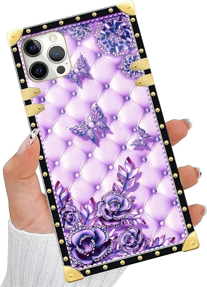 Compatible with iPhone 11 Pro Max Case, Purple Butterfly Flowers Leaf Luxury Golden Decoration for Girl Women Soft TPU Shockproof Protective Hard PC Back for iPhone 11 Pro Max