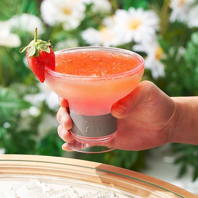 Frozen Margarita & Cocktail Chiller Glasses | Set of 2 | 12 OZ Unbreakable Tritan Acrylic, Double Wall Plastic Insulated Glass to Keep Your Drink Cool with Freeze Gel Glass, SiliconeHolder (12 OZ)