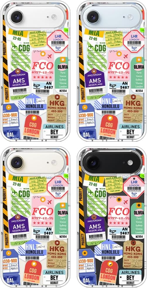 MOSNOVO for iPhone Air Case | Military Grade 6.6ft Drop Tested | Camera Control | Clear with Air Ticket Labels Design