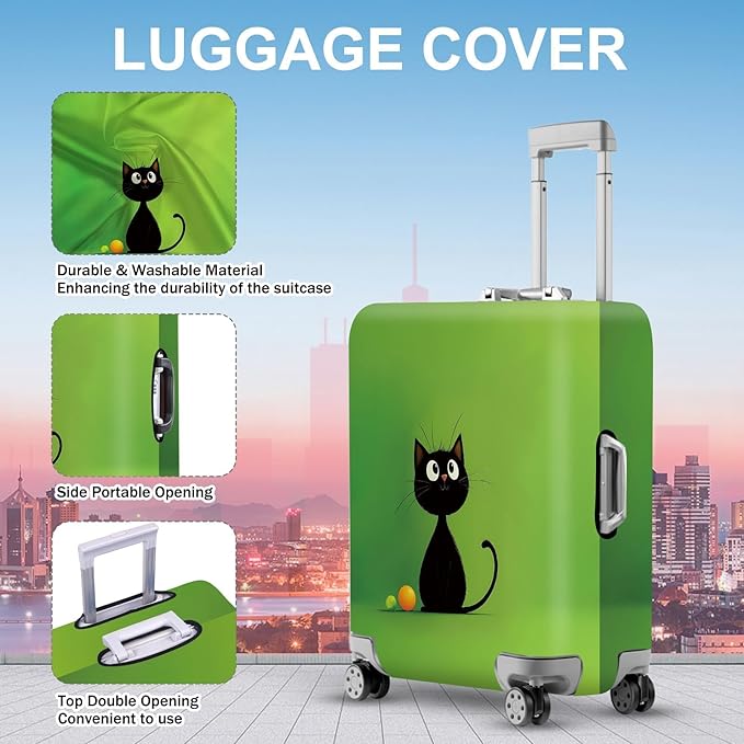 ANNA QUEEN Cute Black Cat Luggage Cover, Minimal Cartoon Suitcase Cover, Stretchable Washable Travel Protector for 28-30 Inch Luggage