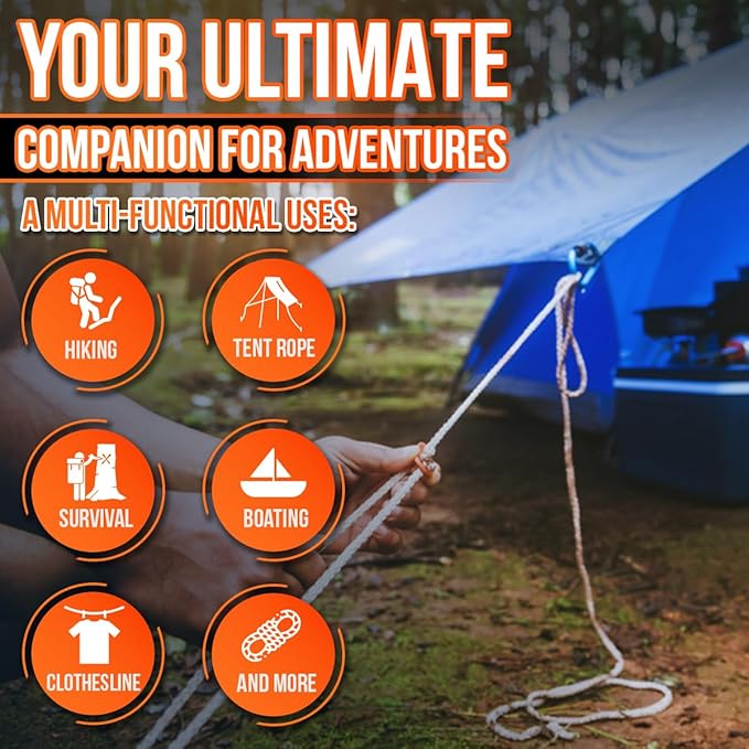 High Tensile Paracord Type III Parachute Cord Reflective Paracord Rope Tactical Paracord for Camping, Survival, Gear Repair & DIY (Orange, 98 Ft)
