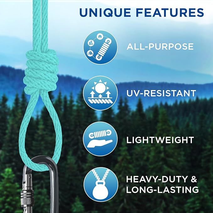 TECEUM Cotton Rope 3/16” (5 mm) – 100 FT – Strong All-Purpose Braided Rope – Natural Cotton – for Crafting, Сamping, Clothes Line, DIY, Indoor & Outdoor Use – Turqouise