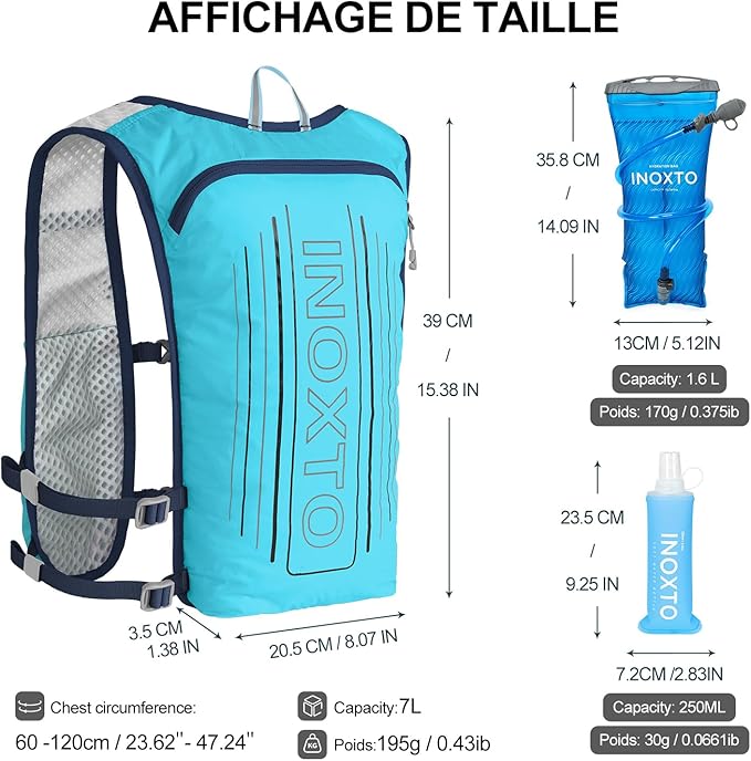 INOXTO Running Hydration Vest Backpack,Lightweight Insulated Pack with 1.5L Water Bladder Bag Daypack for Hiking Trail Running Cycling Race Marathon for Women Men