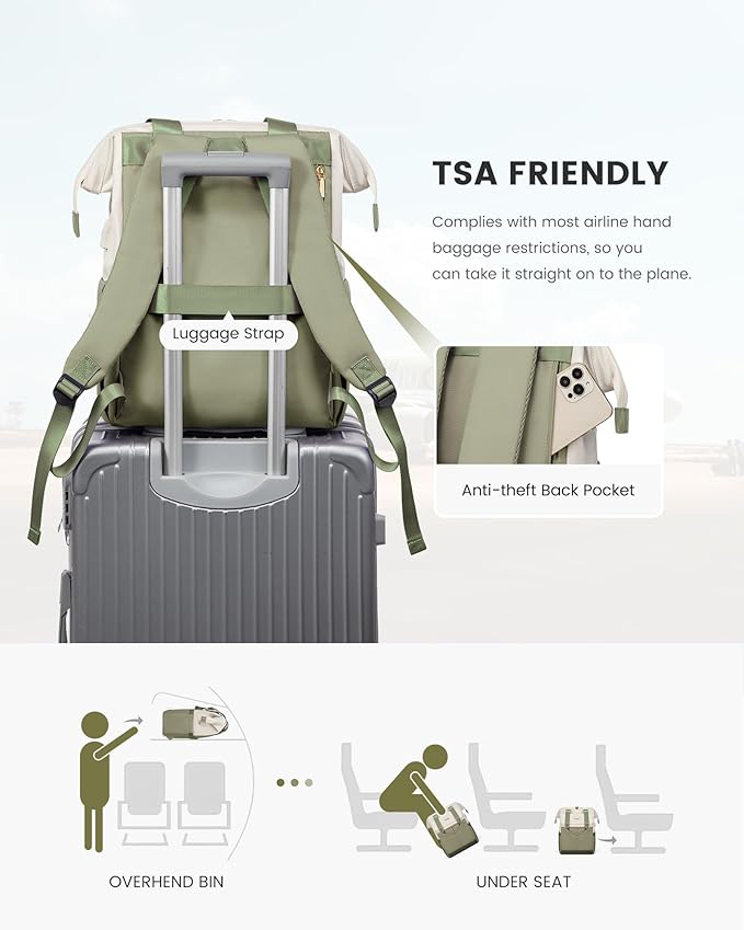 LOVEVOOK 17.3 Inch Laptop Backpack for Women, Large Capacity Travel Backpack with Organizer Bag,Waterproof Carry on Backpack Work Bag with USB Port,Teacher Nurse Backpack Purse,2PCS,Beige-Bean Green