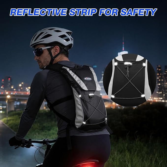 KUYOU Running Hydration Vest - Lightweight Insulated Hydration Backpack with 2L Water Bladder, Adjustable Chest Straps and Reflective Water Backpack for Running Marathon Race Hiking Cycling