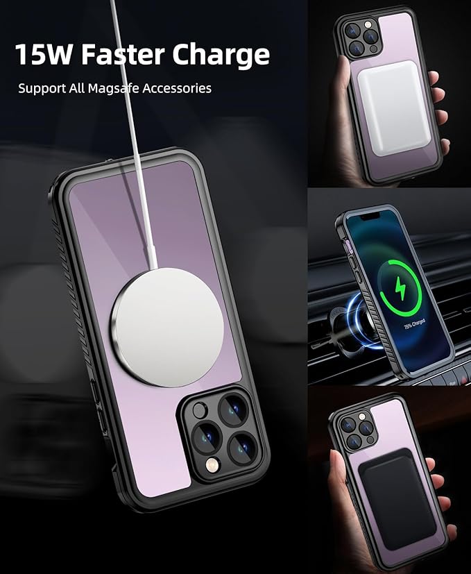 Beeasy for iPhone 14 Pro Max Waterproof Case with Magsafe, IP68 Underwater Military Grade, Phone Case with Shockproof, Dustproof, Rugged 360 Full Body Protection Cover with Built-in Screen Protector