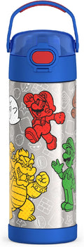 THERMOS FUNTAINER 16 Ounce Stainless Steel Vacuum Insulated Bottle with Wide Spout Lid, Mario