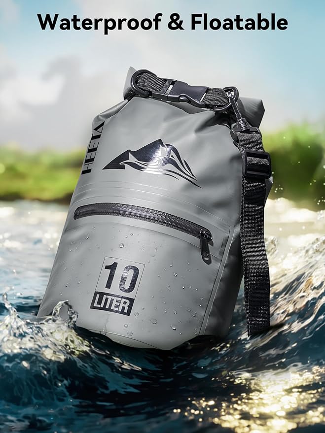 HEETA Waterproof Dry Bag with Front Zippered Pocket for Women Men, 5L/10L/20L/30L/40L Roll Top Lightweight Dry Storage Bag Backpack for Travel, Kayaking, Boating, Rafting, Camping, Hiking & Beach