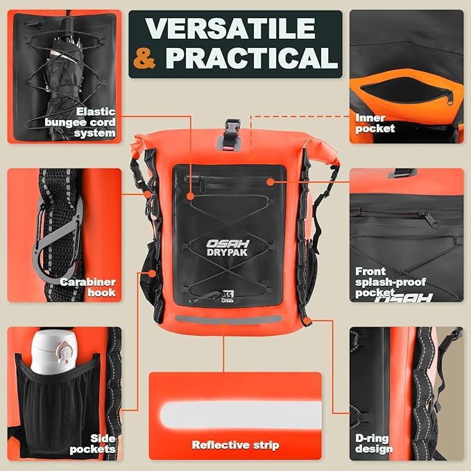 OSAH DRYPAK Waterproof Backpack Dry Bag 35L/55L/85L– Heavy Duty Roll-Top Hiking Backpack Sack Keeps Gear Dry for Travel, Kayaking, Boating, Camping, Rafting and Fishing