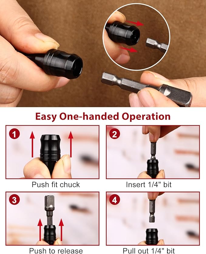 katerk 6pcs Bit Holder with Carabiner Socket for Mens Gift, 1/4 inch Hex Shank Aluminum Alloy Screwdriver Bit Holders, Quick Release Easy Change Impact Driver Drill Bit Keychain Extension (Black)