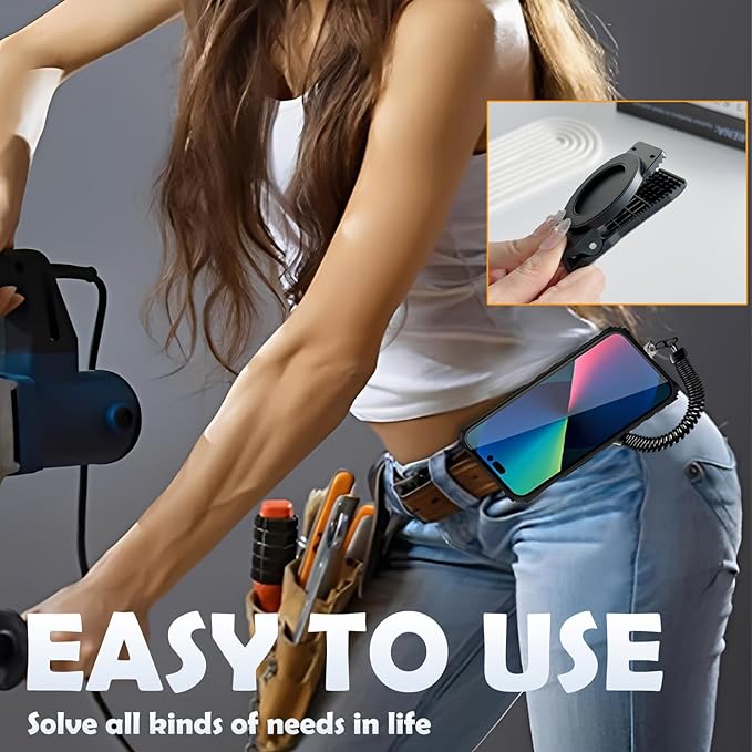 Upgraded Magnetic Belt Clip for Phone with Safety Strap - Hands-Free, Compatible with MagSafe, Magnetic Clip Phone Holder for Backpack Strap Harness - Running, Hiking, Delivery, Outdoor EYJ