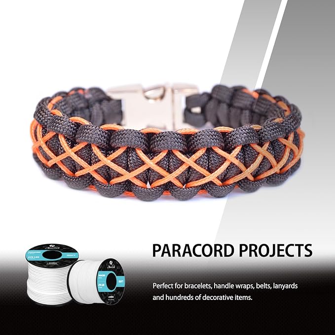 Abma Cord 2.4mm Paracord 275 100ft Nylon Rope 4 Strands Tactical Parachute Cord - Max. 275lbs - White