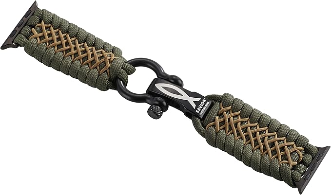 Savior Survival Gear Paracord Watch Band, Compatible with Apple Watch Band 49mm 46mm 45mm 44mm 42mm - iWatch Band Series Ultra 10 9 8 7 6 5 4 3 2 1 SE – Adjustable strap for men (Green - Khaki, Large)