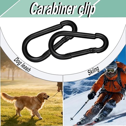 Black Carabiner, Heavy Duty Galvanized Steel Spring Snap Hook Carabiner Clips with 220LBS Holding Capacity, Ideal for Outdoor, Hammock, Swing and Travel (50PCS M5 2Inch)