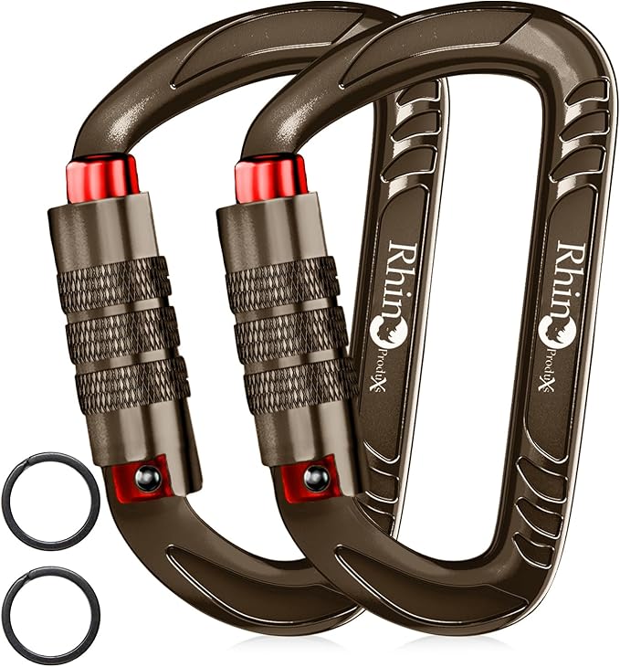 Rhino Produxs 12kN (2697 lbs) Heavy Duty Carabiner Clips, for Securing Pets, Outdoor, Camping, Hiking, Hammock, Dog Leash Harness, Keychains